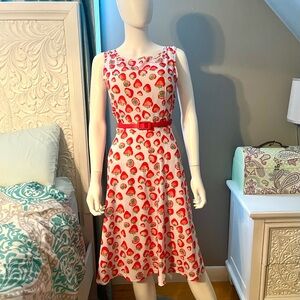 Strawberry Print Sleeveless Dress with red belt